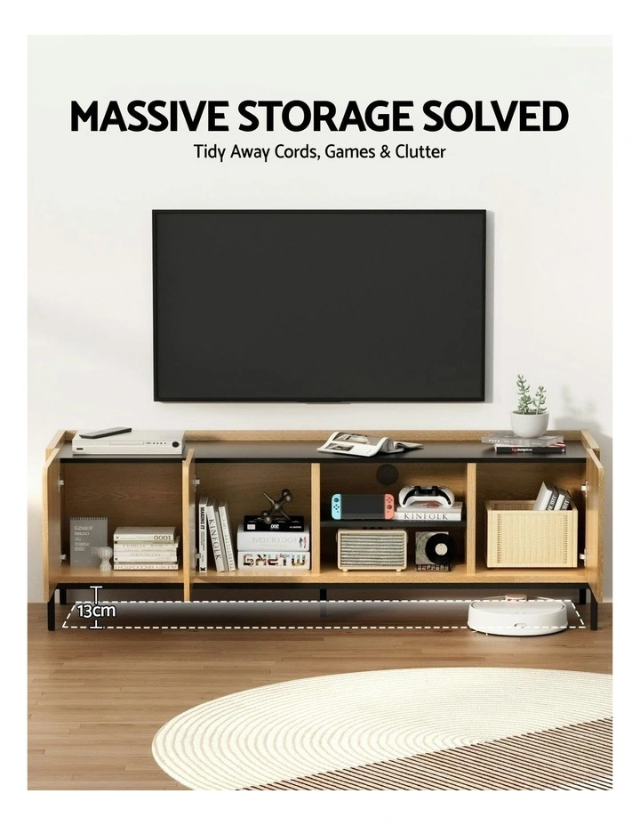 Entertainment TV Unit Storage Cabinet Shelf 160cm in Pine image 6