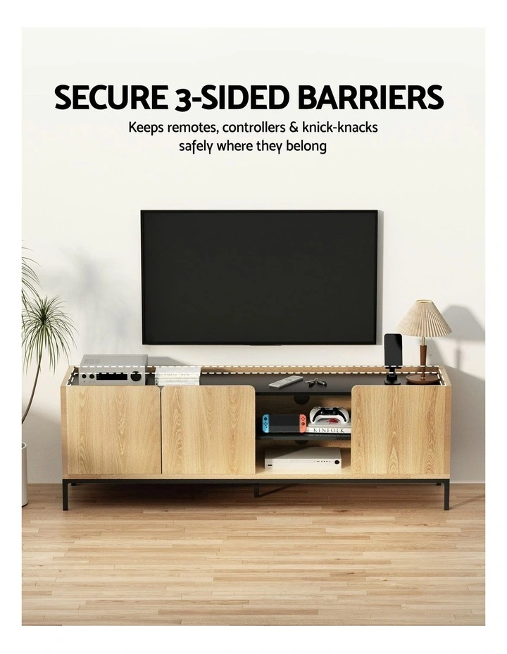Entertainment TV Unit Storage Cabinet Shelf 160cm in Pine image 7