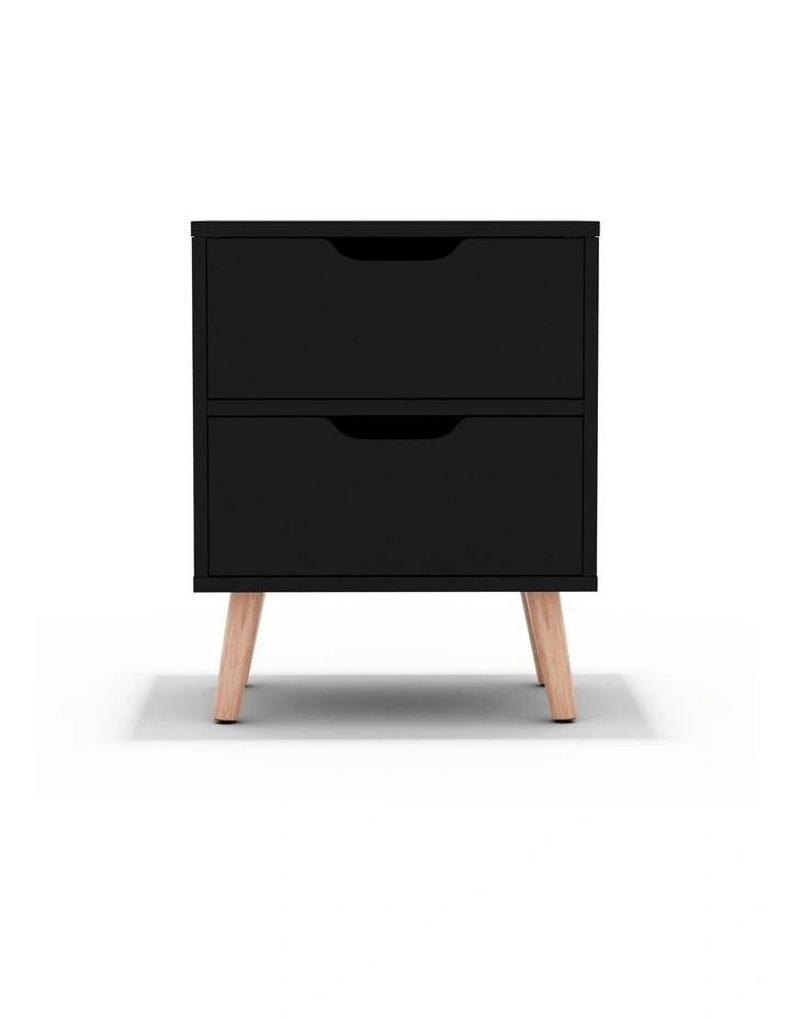 Bedside Table 2 Drawers in Black image 2
