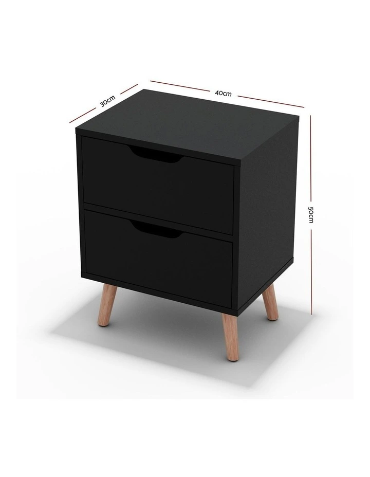Bedside Table 2 Drawers in Black image 4