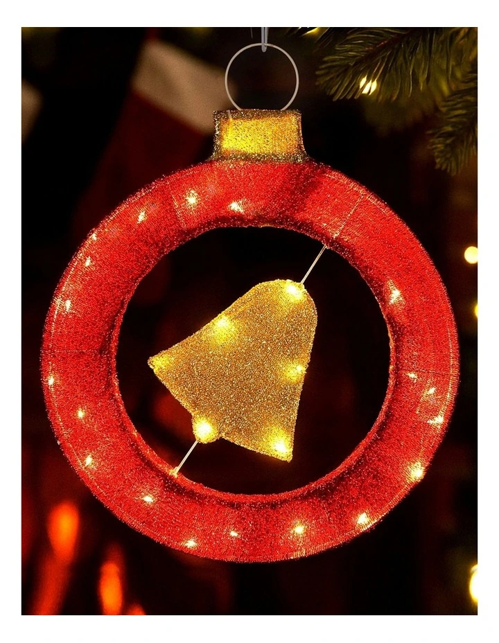 Christmas Lights Motif 30 LED Bell Wreath Xmas Decorations 60cm image 3