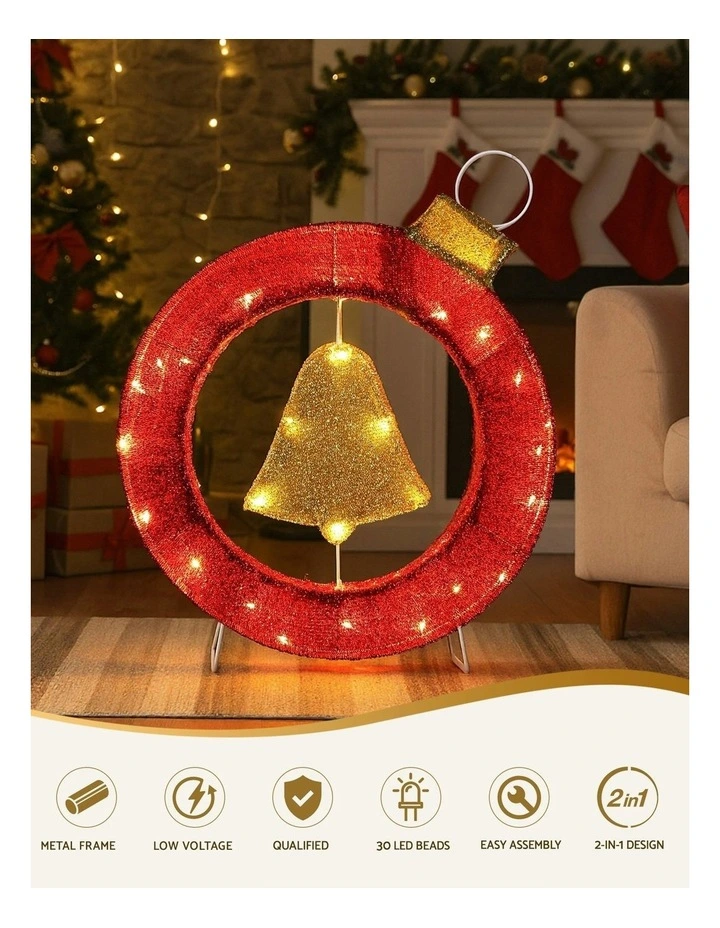 Christmas Lights Motif 30 LED Bell Wreath Xmas Decorations 60cm image 5