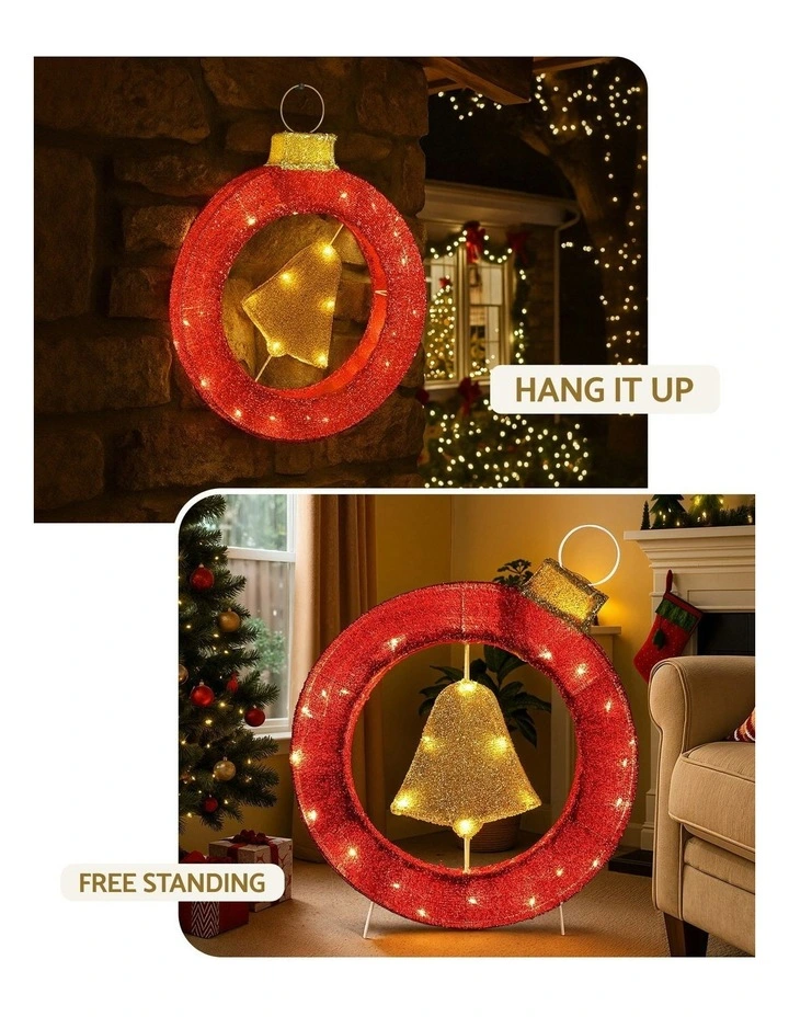 Christmas Lights Motif 30 LED Bell Wreath Xmas Decorations 60cm image 6
