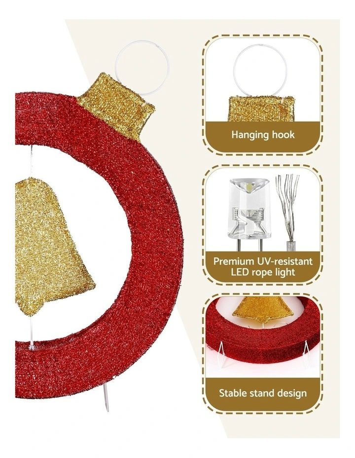Christmas Lights Motif 30 LED Bell Wreath Xmas Decorations 60cm image 7