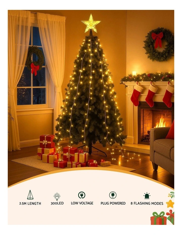 Christmas Waterfall String 300 LED Star Topper Light 2.5M image 5