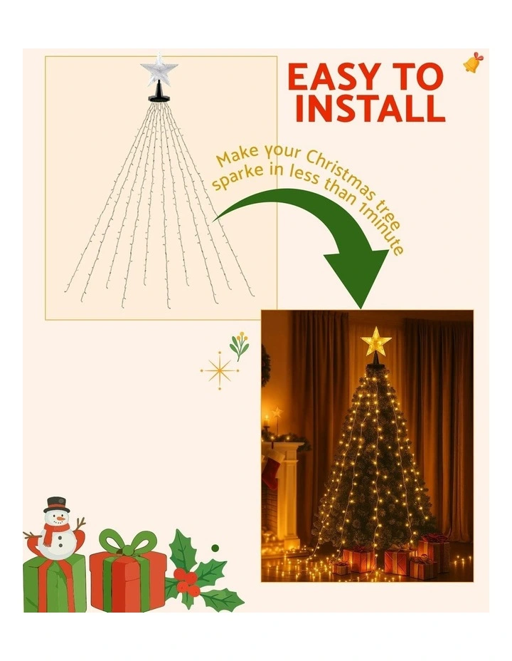 Christmas Waterfall String 300 LED Star Topper Light 2.5M image 7
