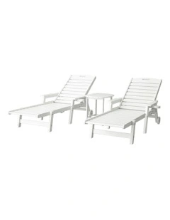 Sun Lounger Beach Chair With Wheels in White