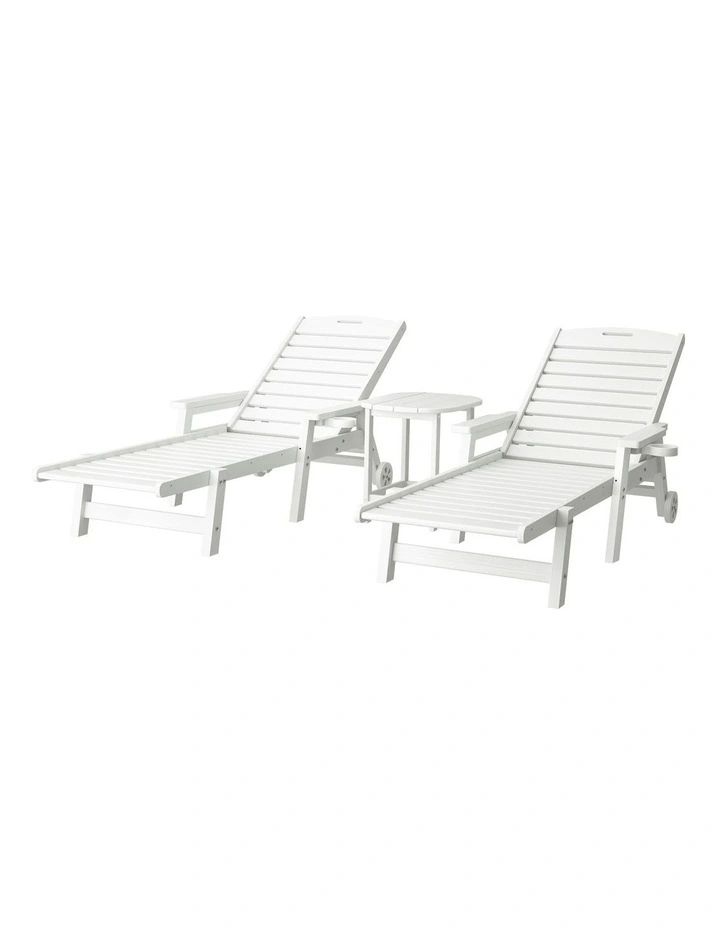 Sun Lounger Beach Chair With Wheels in White image 1
