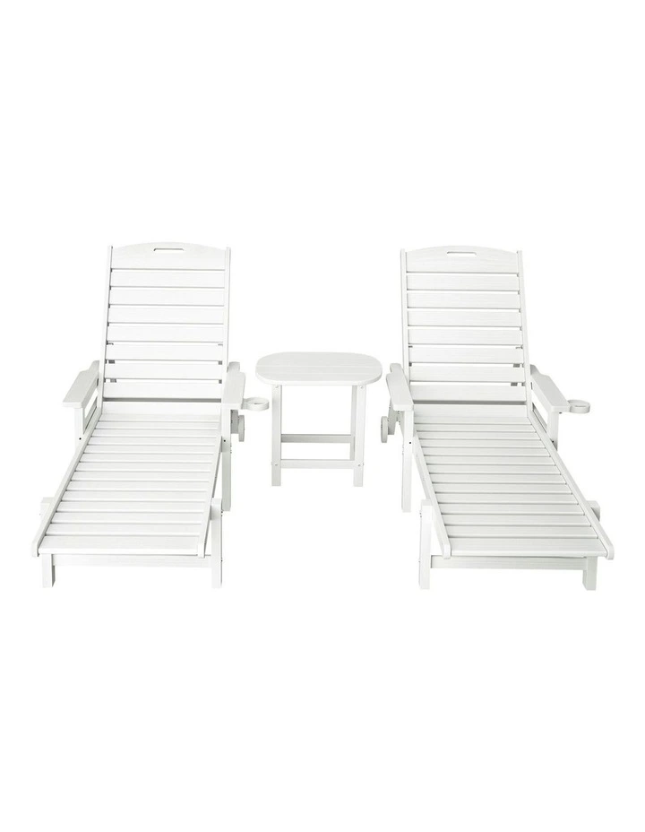 Sun Lounger Beach Chair With Wheels in White image 2