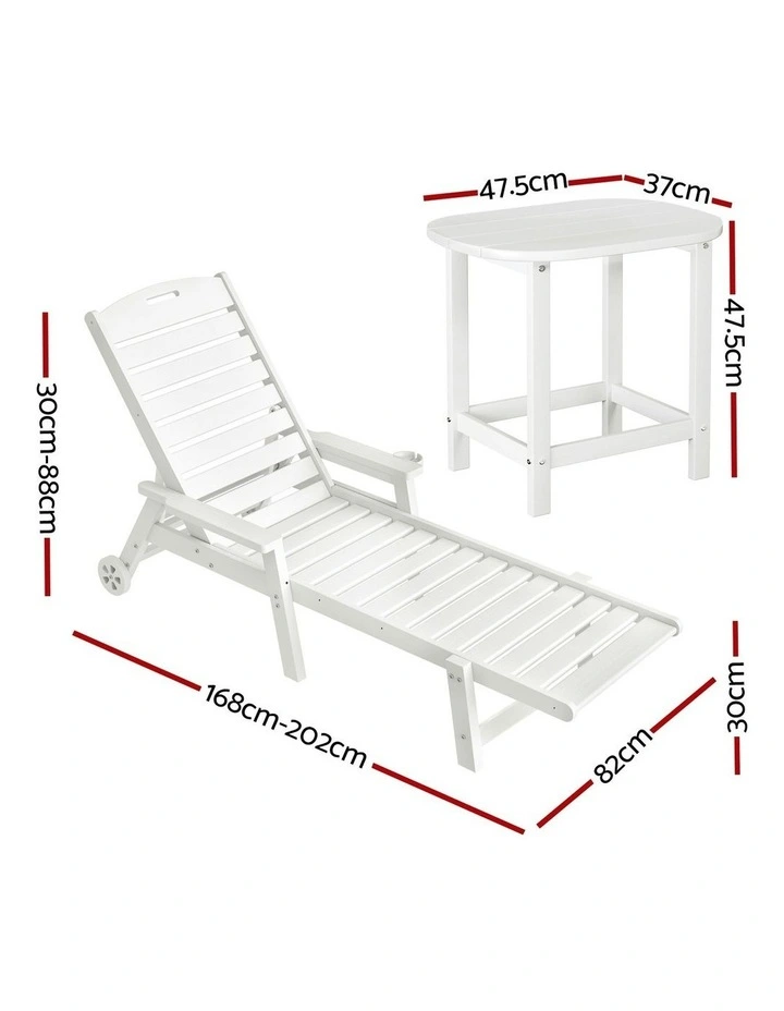 Sun Lounger Beach Chair With Wheels in White image 4
