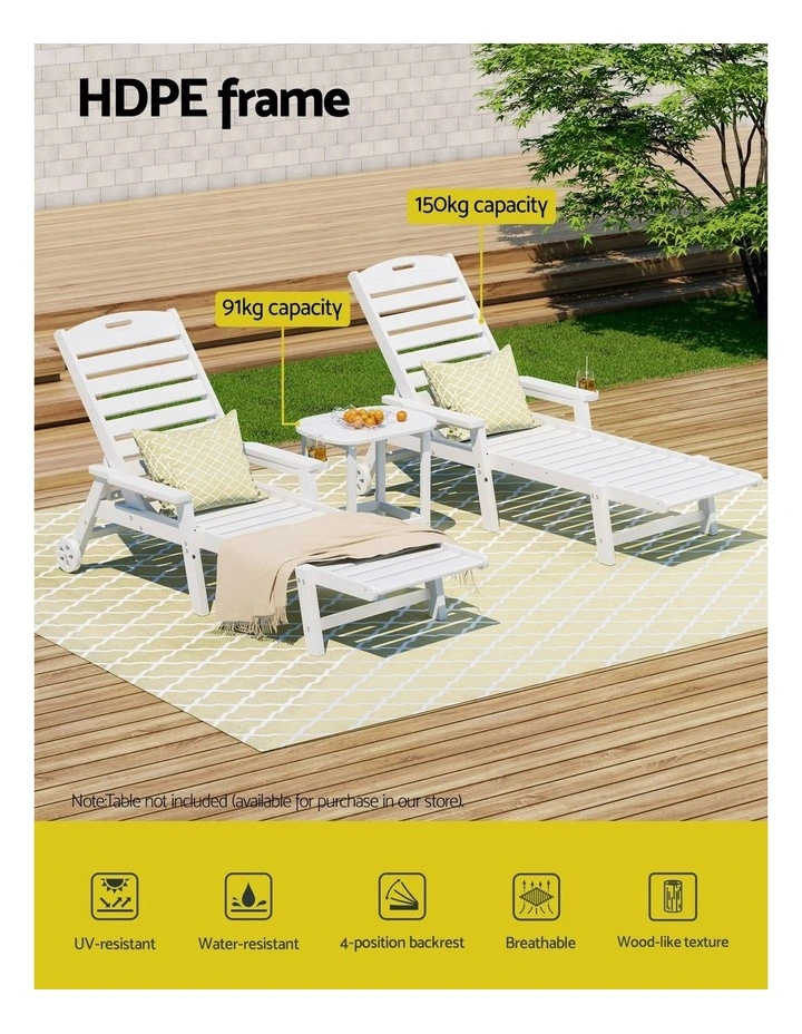 Sun Lounger Beach Chair With Wheels in White image 5