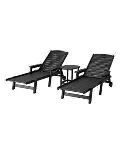 Sun Lounger Beach Chair With Wheels in Black