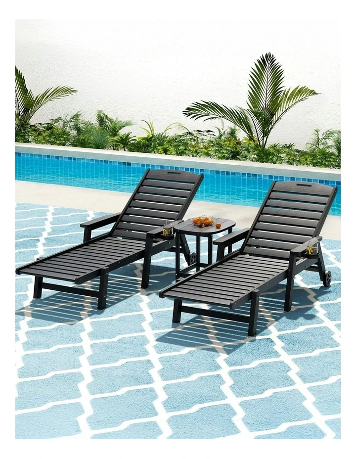 Sun Lounger Beach Chair With Wheels in Black image 3