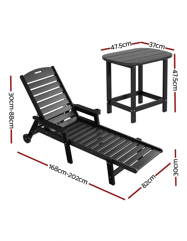 Sun Lounger Beach Chair With Wheels in Black image 4