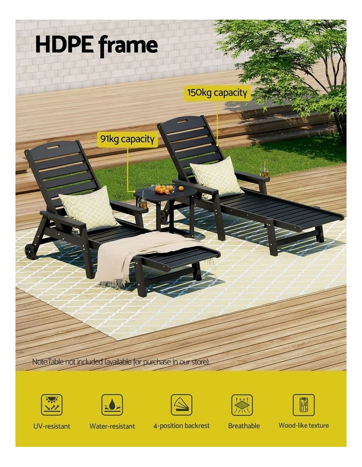 Sun Lounger Beach Chair With Wheels in Black image 5