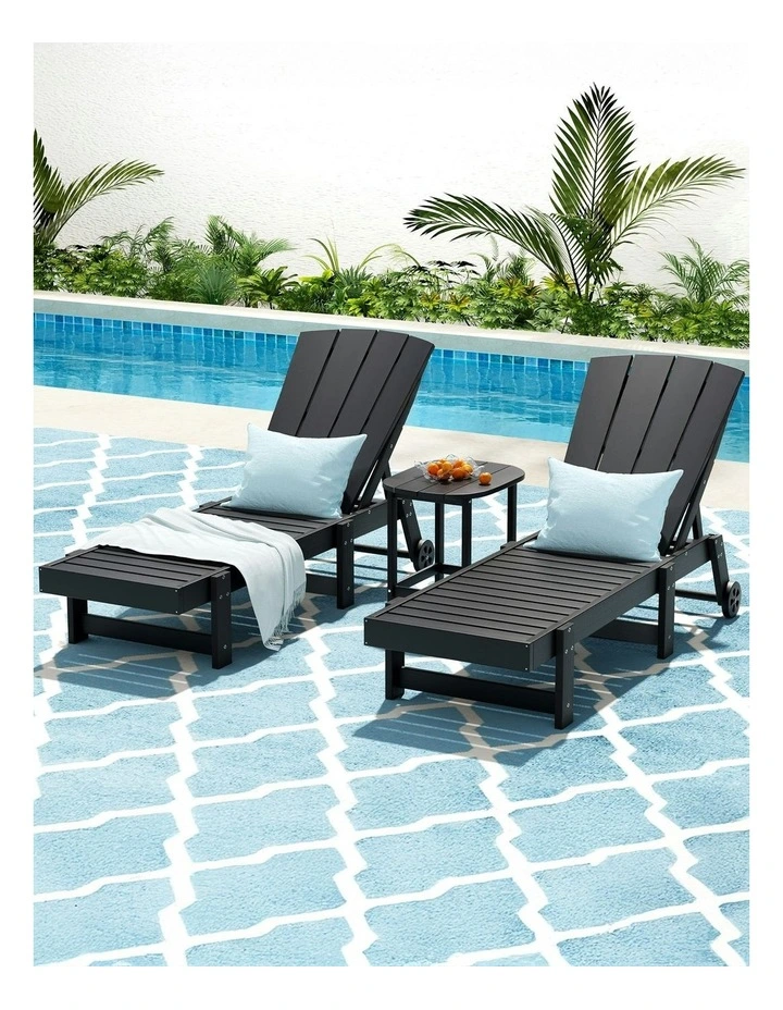 Sun Lounger Table and Chairs in Black image 3