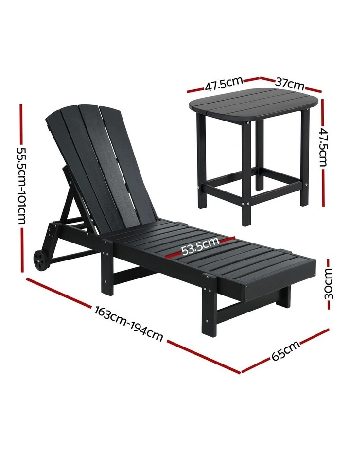 Sun Lounger Table and Chairs in Black image 4