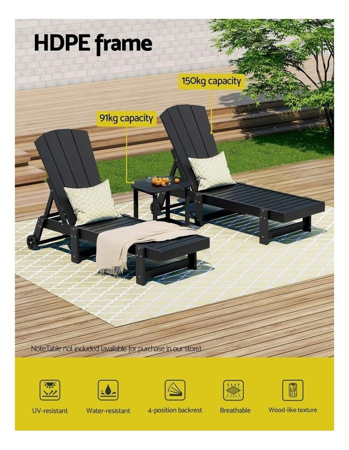 Sun Lounger Table and Chairs in Black image 5