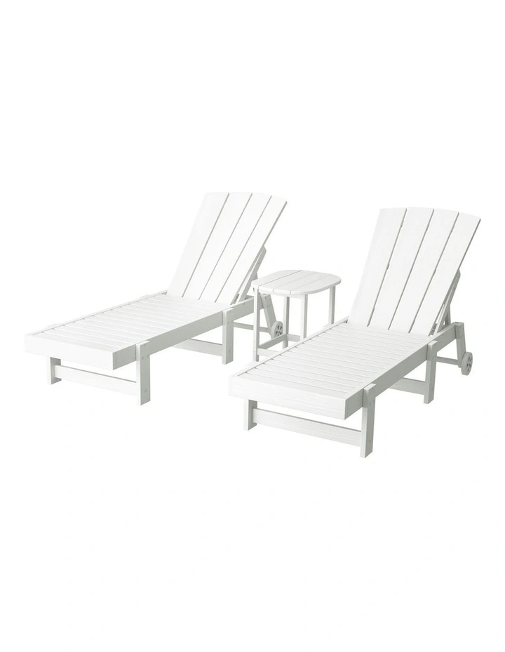 Sun Lounger Table and Chairs in White image 1