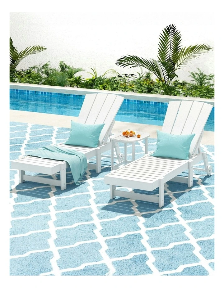 Sun Lounger Table and Chairs in White image 3