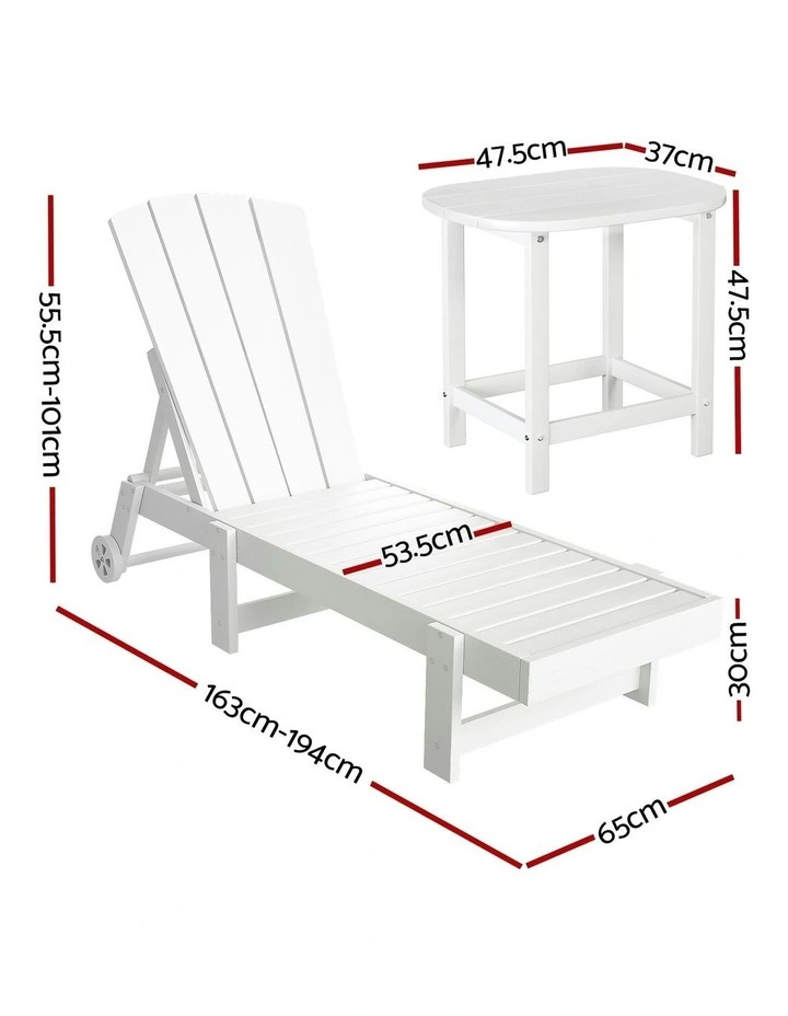 Sun Lounger Table and Chairs in White image 4