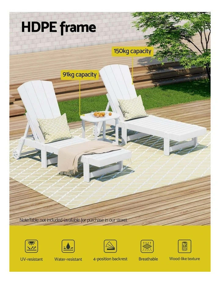 Sun Lounger Table and Chairs in White image 5