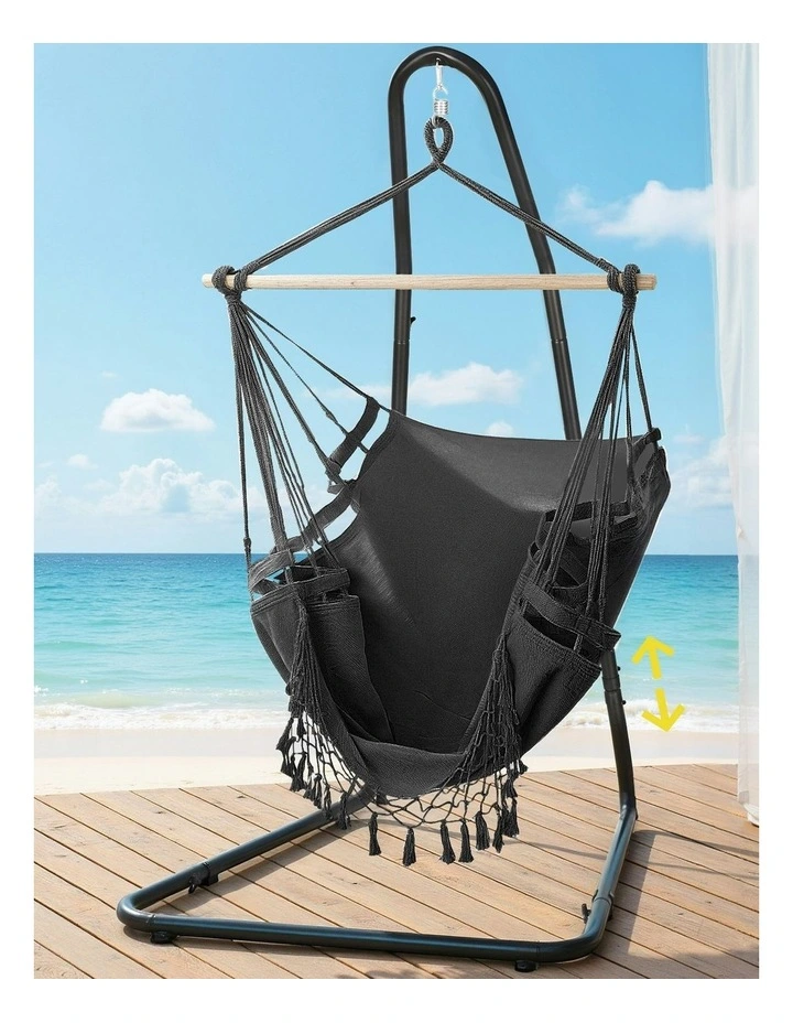Hammock Hanging Chair With Steel Stand in Black image 3