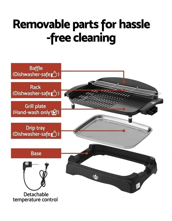 1950W Electric BBQ Grill Non-stick Plate in Black image 6