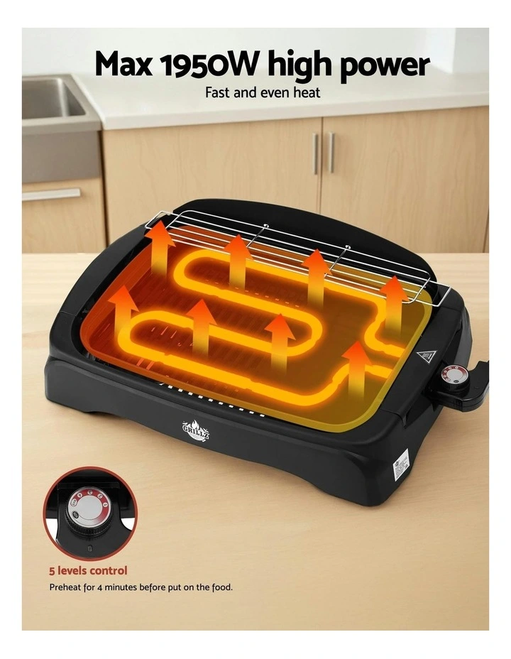 1950W Electric BBQ Grill Non-stick Plate in Black image 7