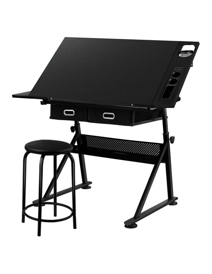 Drawing Desk Stool Set in Black image 1