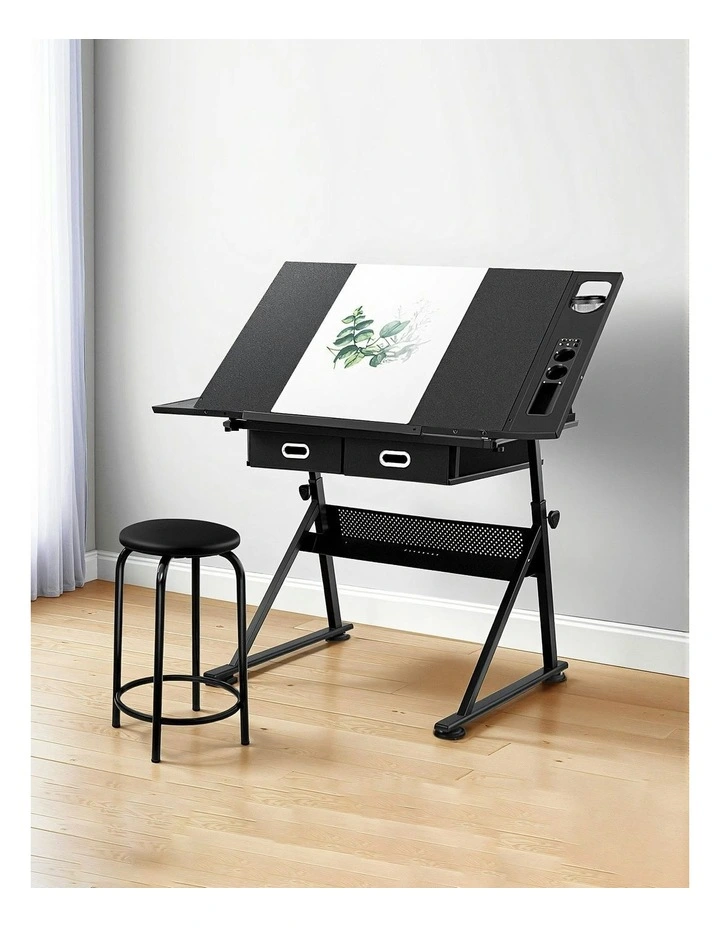 Drawing Desk Stool Set in Black image 3