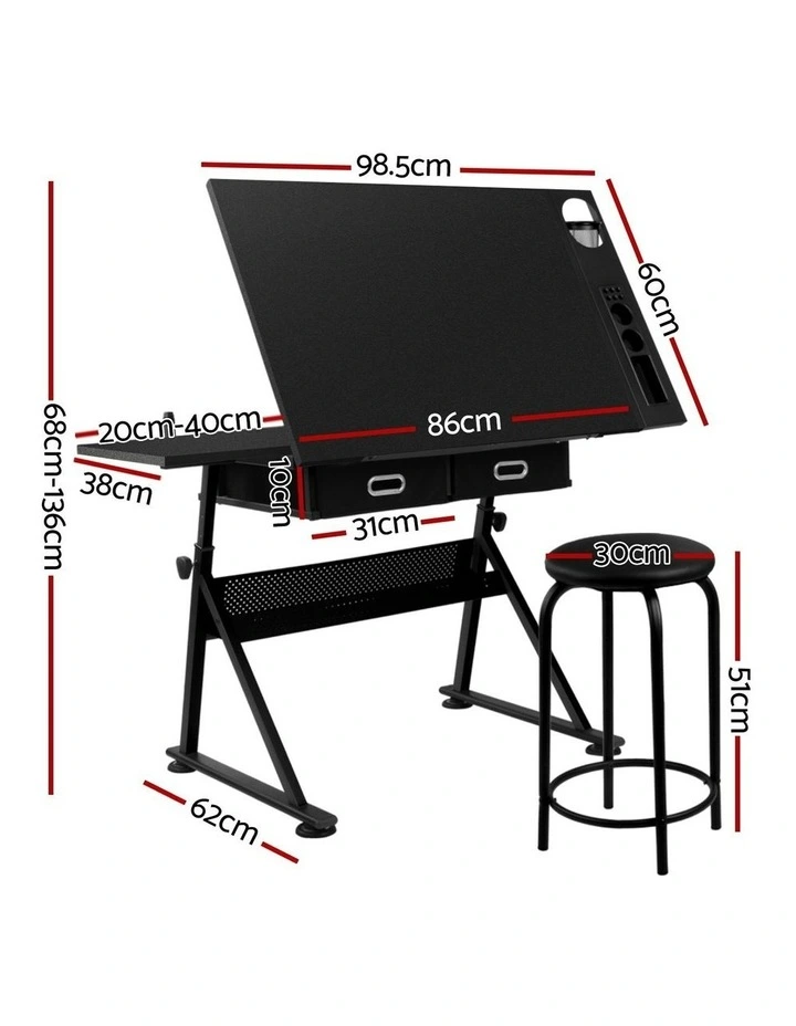 Drawing Desk Stool Set in Black image 4