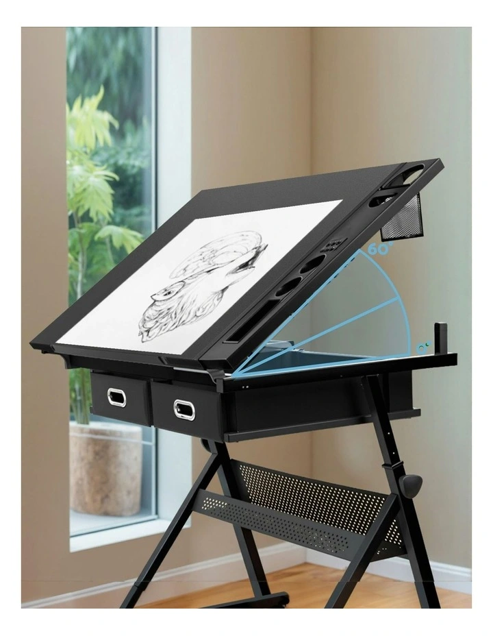 Drawing Desk Stool Set in Black image 6