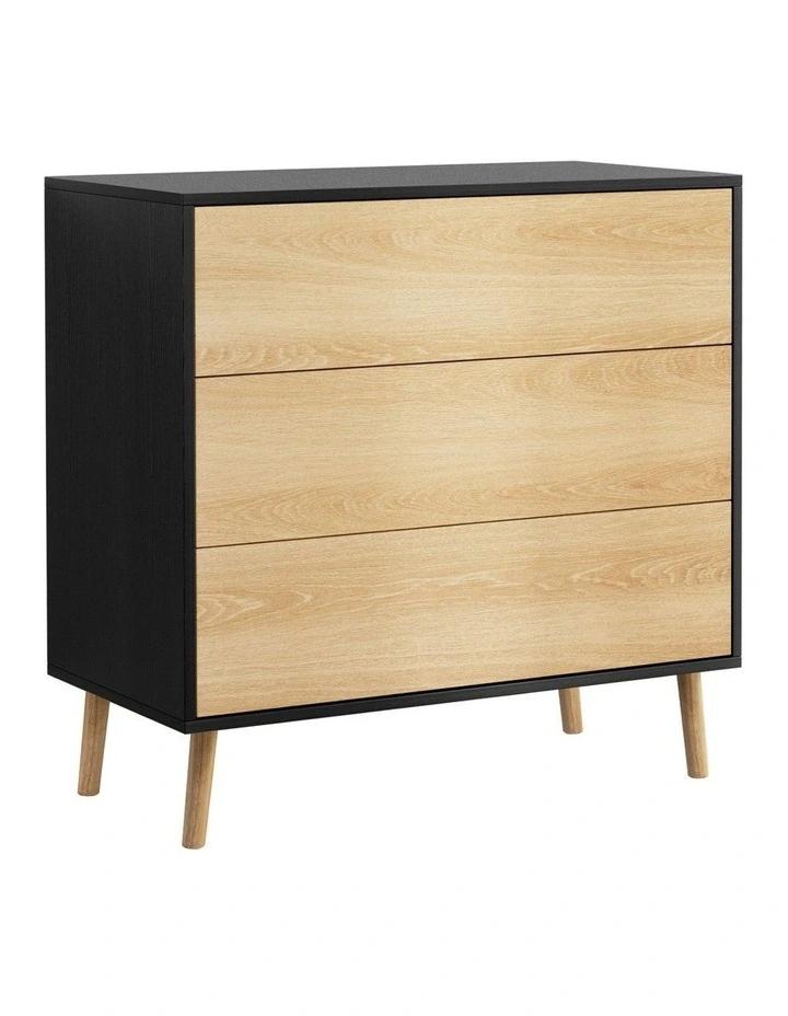 3 Chest of Drawers Dresser Table in Black & Pine image 1