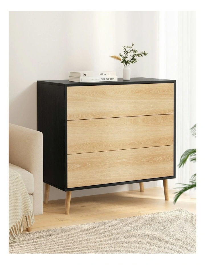 3 Chest of Drawers Dresser Table in Black & Pine image 3