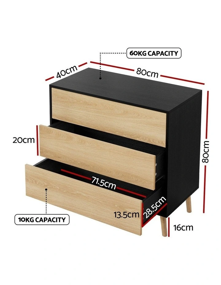 3 Chest of Drawers Dresser Table in Black & Pine image 4