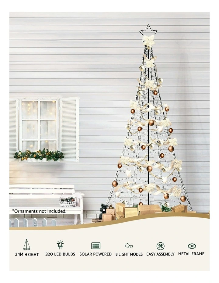 Solar Christmas Tree 2.1m 320 LED Net Lights Xmas Trees Decoration in Gold image 6