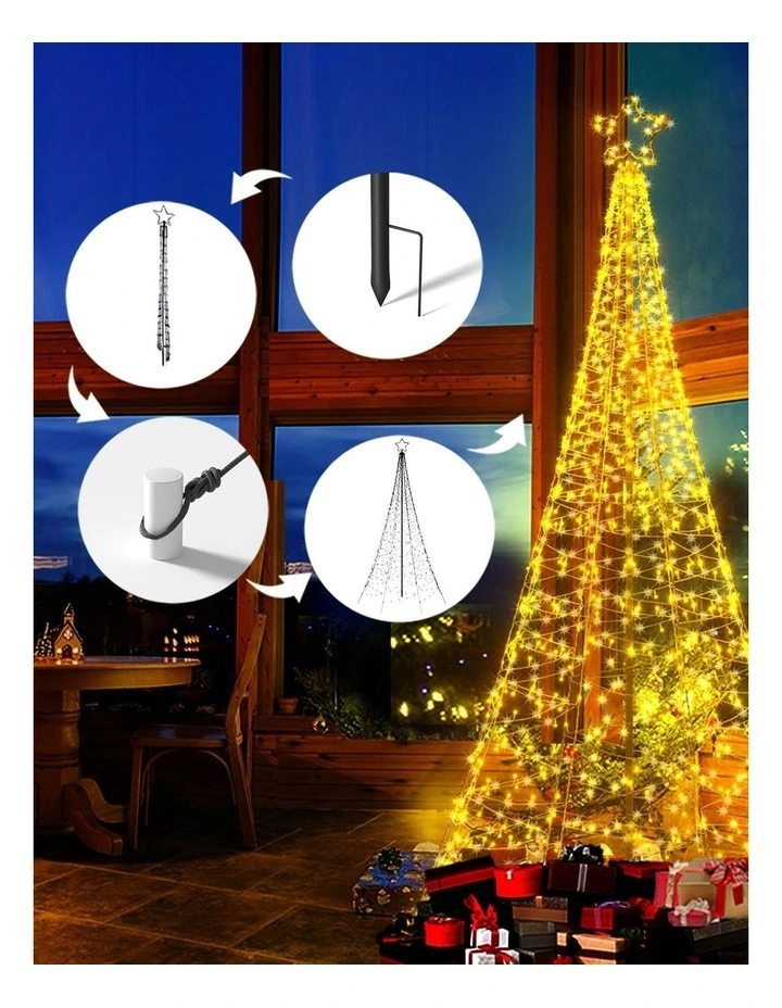 Solar Christmas Tree 2.1m 320 LED Net Lights Xmas Trees Decoration in Gold image 7