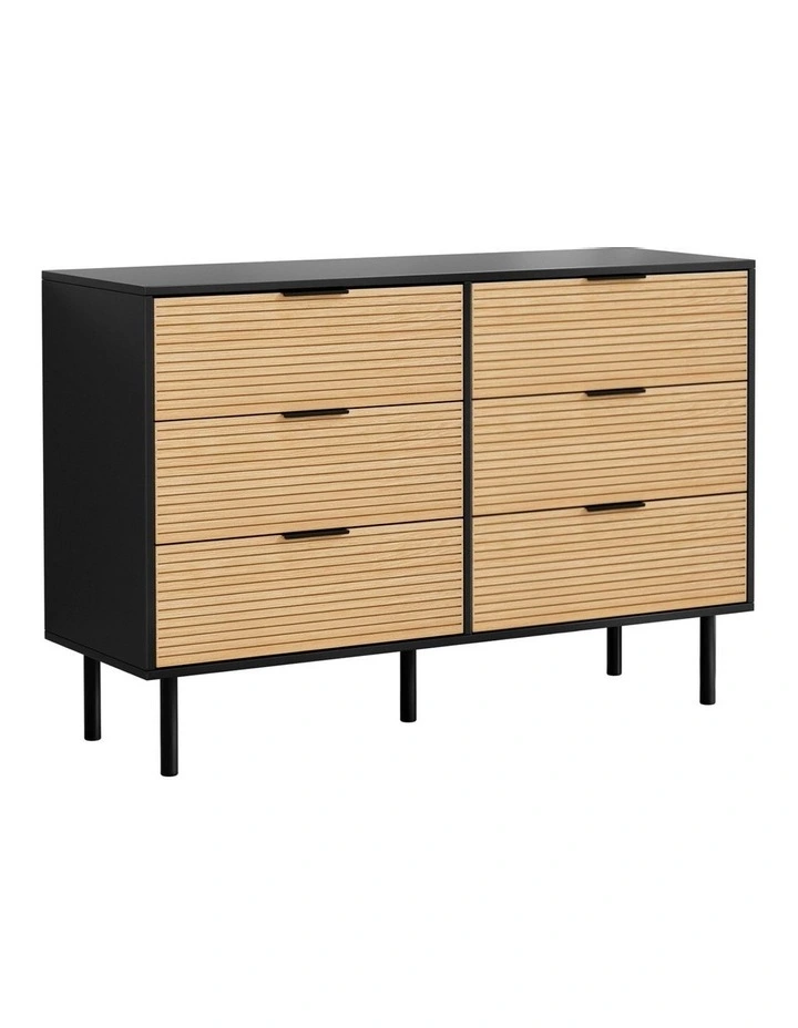 6 Chest of Drawers Dresser Table in Black/Pine image 1