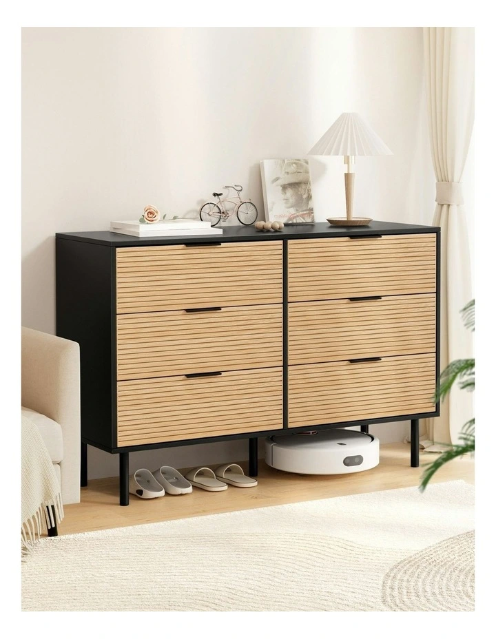 6 Chest of Drawers Dresser Table in Black/Pine image 3