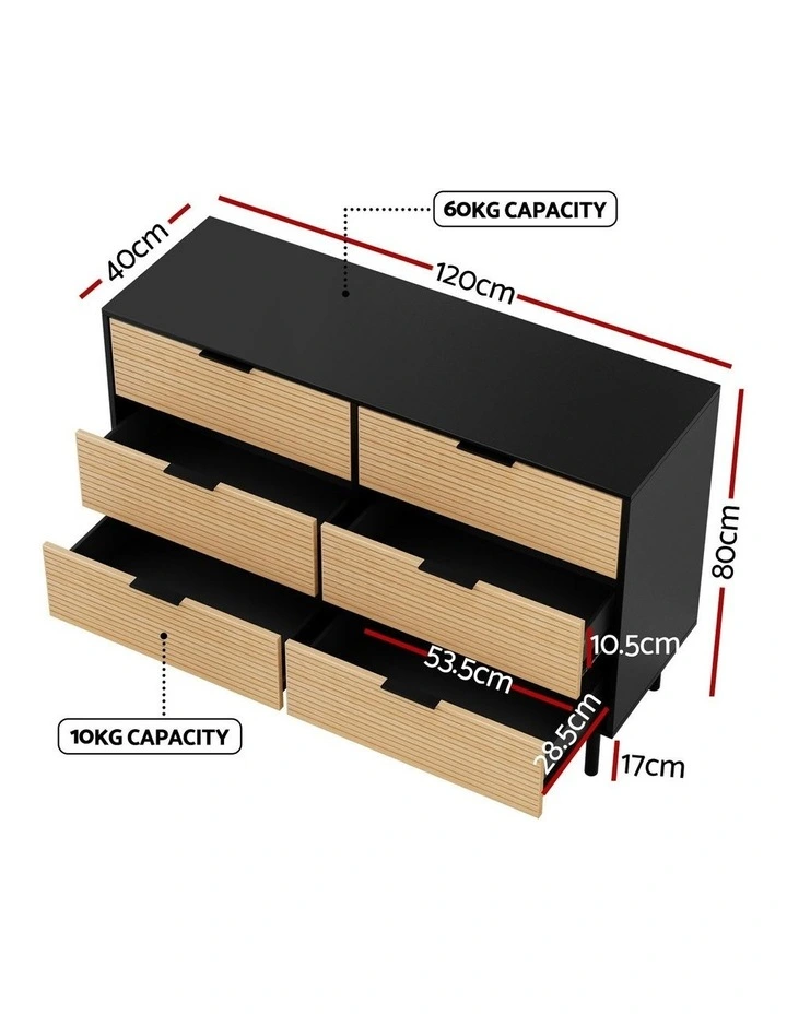 6 Chest of Drawers Dresser Table in Black/Pine image 4
