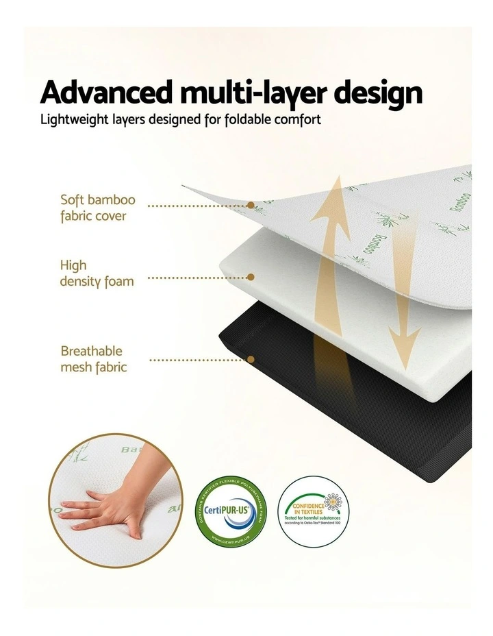 Bamboo Folding Foam Queen Mattress in White image 6
