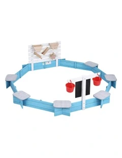 Sandpit Wooden Round Sand Pit with Cover Funnel Bench Seat Beach Toys 215cm