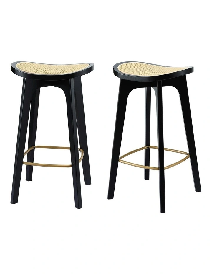 Rattan Counter Kitchen Dinning Bar Stools in Black image 1