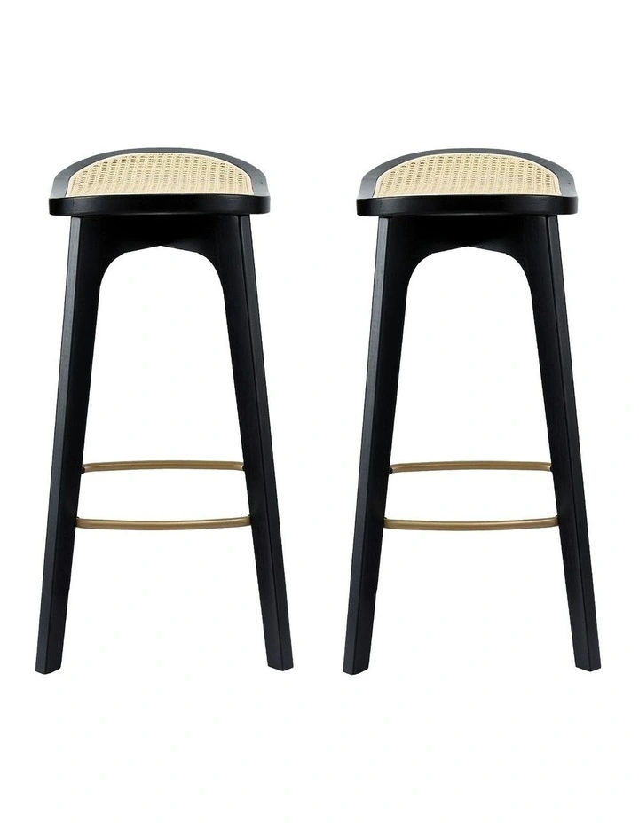 Rattan Counter Kitchen Dinning Bar Stools in Black image 2