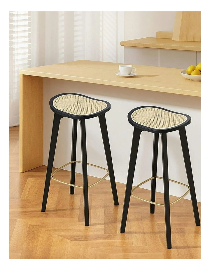 Rattan Counter Kitchen Dinning Bar Stools in Black image 3