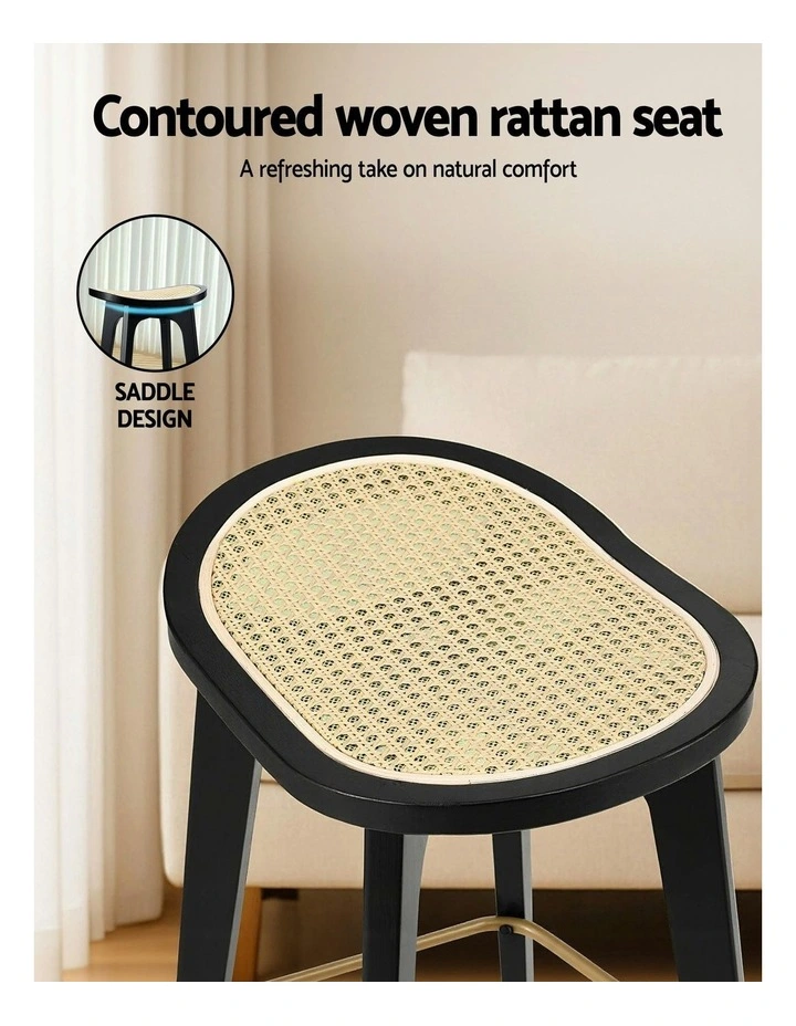 Rattan Counter Kitchen Dinning Bar Stools in Black image 6