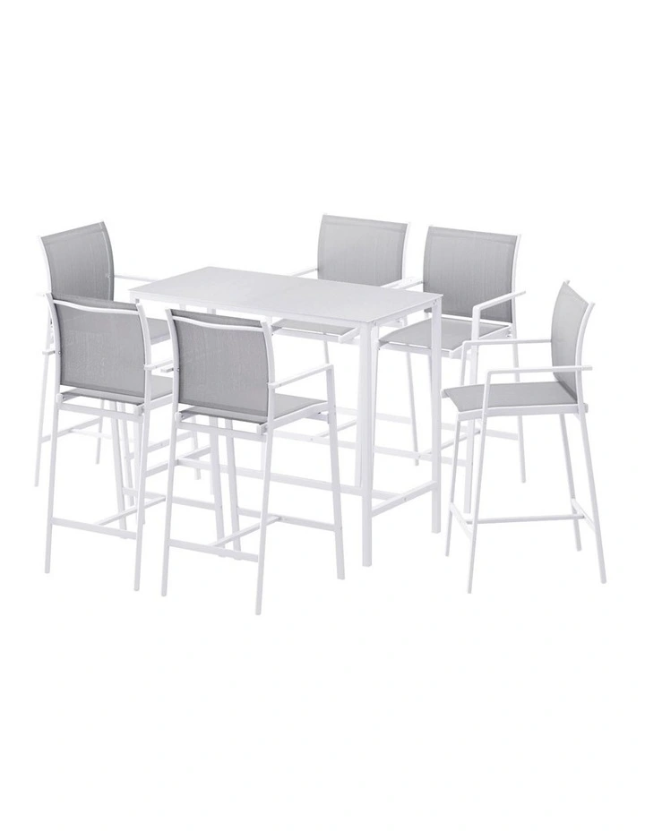 Outdoor Bar Stools Dining Chairs Table Set 7 Pieces in White image 1