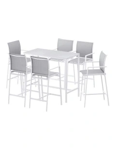 Outdoor Bar Stools Dining Chairs Table Set 7 Pieces in White