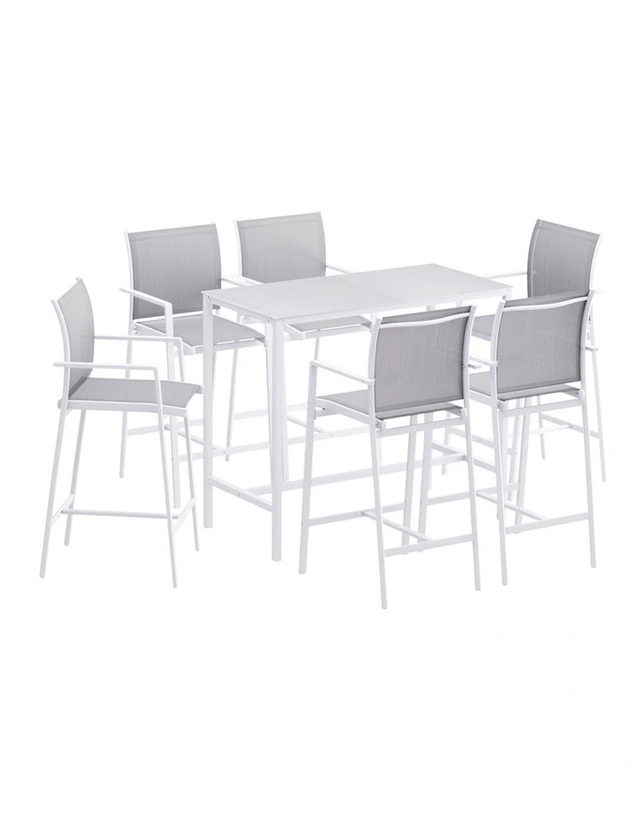 Outdoor Bar Stools Dining Chairs Table Set 7 Pieces in White image 2